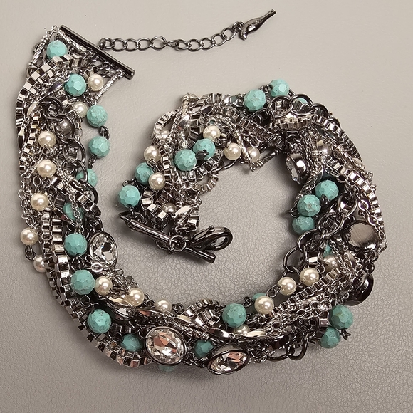 [Chloe + Isabel] Turquoise + Chain Torsade  Multi Media Statement Necklace - Picture 9 of 16